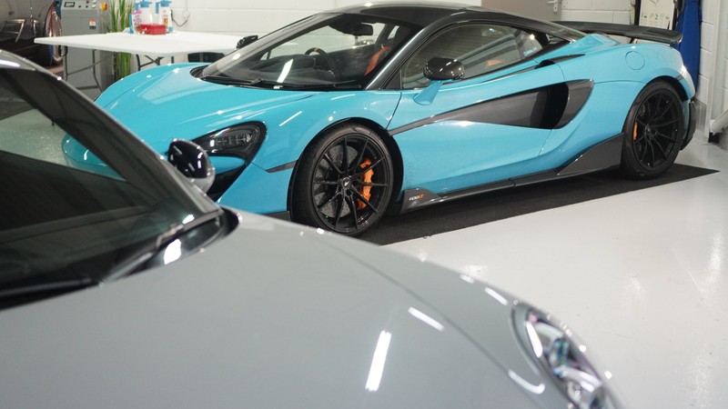 Well-maintained, glossy paint protection film on a car after care and detailing